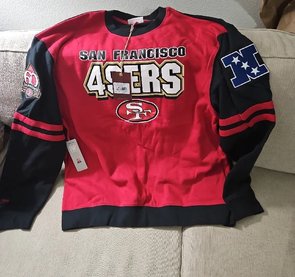 San Francisco Mitchell And Ness 49ers Red and Black Crewneck. NWT. - Picture 1 of 7